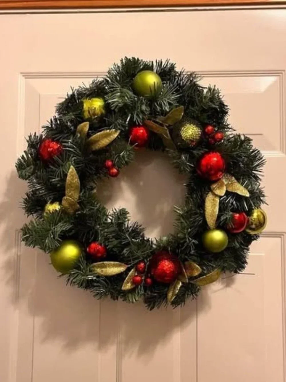 18” Artificial Christmas Wreath with Green & Red Ball Ornaments